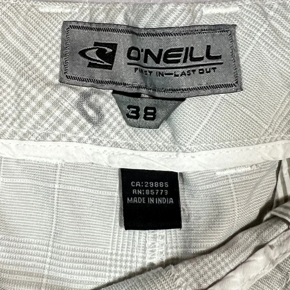 ONeill Mens Plaid Hybrid Walk Shorts Tan White Size 38 Casual Summer Surf